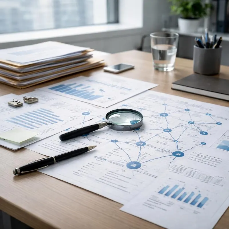 Transaction tracing diagram on a desk